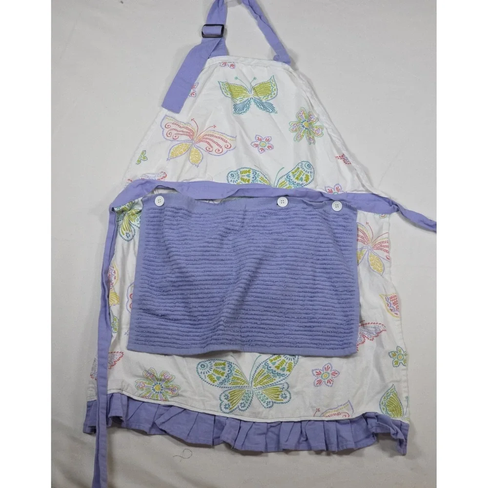 Temp-tations‎ Apron Purple Butterfly Floral Full Length Removable Towe